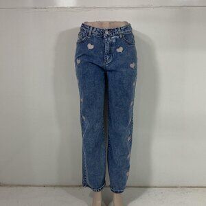 SHEIN women's embroidered heart wide leg jeans, Large